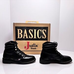 Vintage Justin Women’s Black Leather Basic Laced Boots in Box Sz 7.5